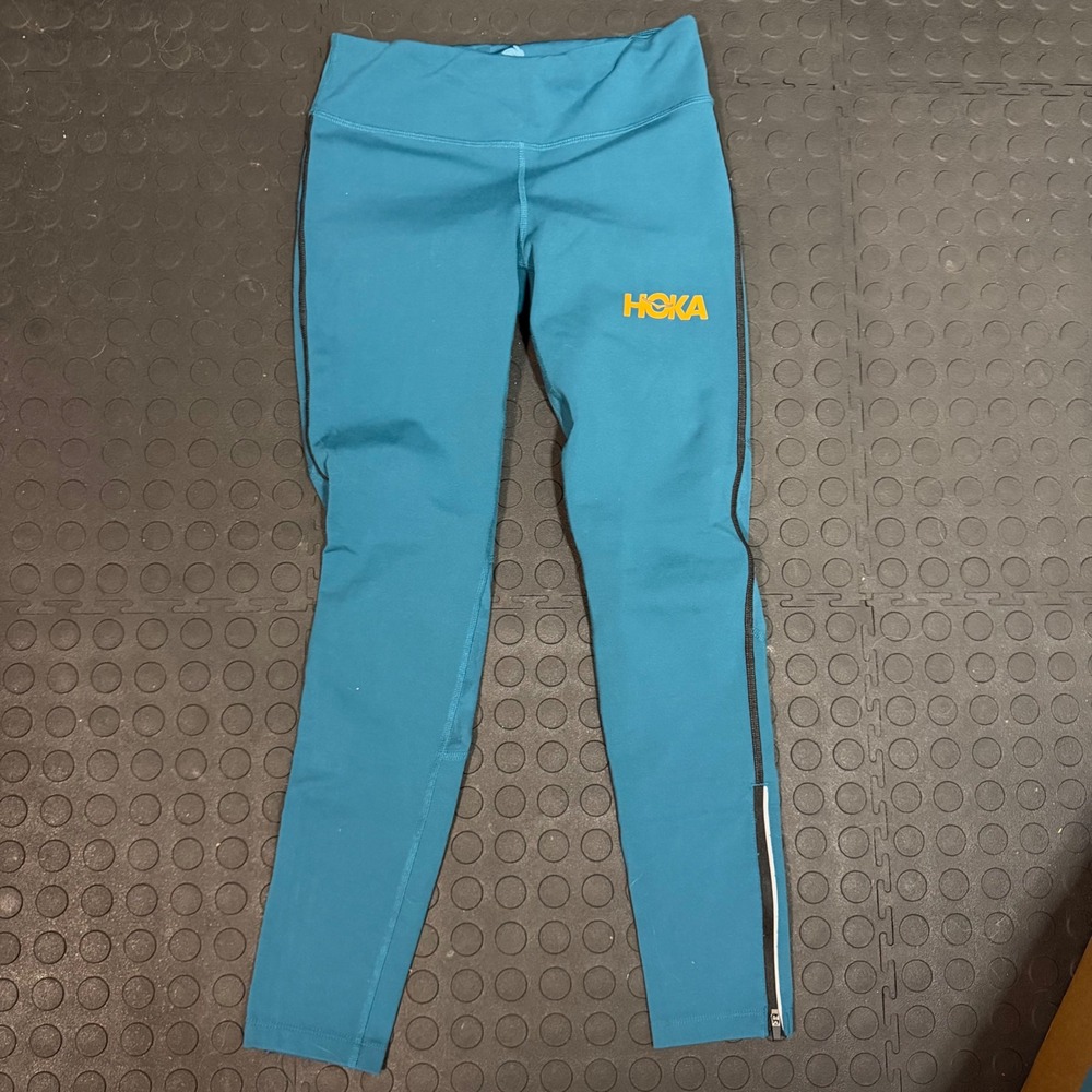 Rabbit x Hoka Womens Running Leggings Teal Blue Ankle Zip Performance Tights S